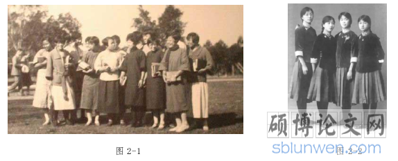 图为 1927 年广州大学校园里的女学生和 1916 年北京培华女子中心的校服