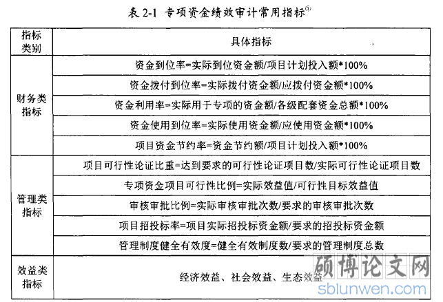 表2-1专项资金绩效审计常用指标