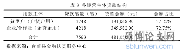 表 3 各经营主体贷款结构