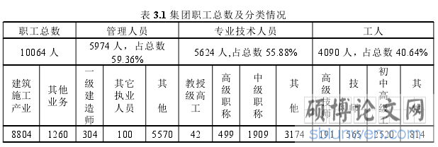 表 3.1 集团职工总数及分类情况