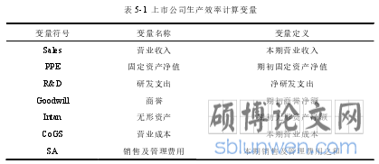 表 5-1 上市公司生产效率计算变量