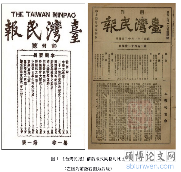 图 1 《台湾民报》前后版式风格对比图