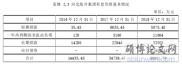 表格 2.3 河北旅开集团有息负债基本情况