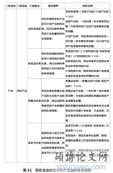 图 3.1 项目支出绩效评价产出指标体系框架