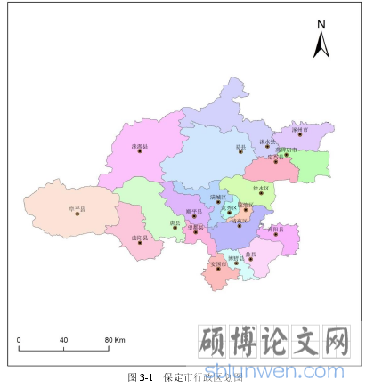 图 3-1 保定市行政区划图