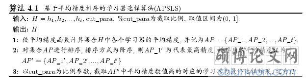 算法 4.1 基于平均精度排序的学习器选择算法(APSLS)