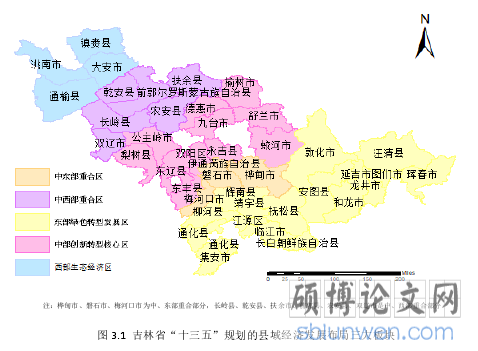 图 3.1 吉林省“十三五”规划的县域经济发展布局三大板块