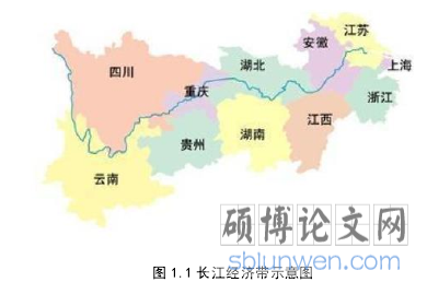 图 1.1 长江经济带示意图