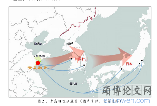 图 2.1 青岛地理位置图（图片来源：笔者自绘）