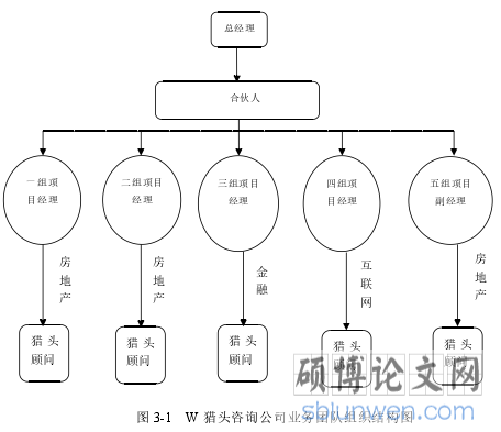 图 3-1 W 猎头咨询公司业务团队组织结构图