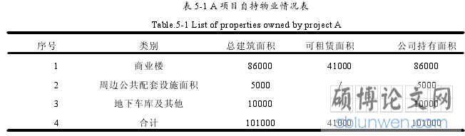 表 5-1 A 项目自持物业情况表