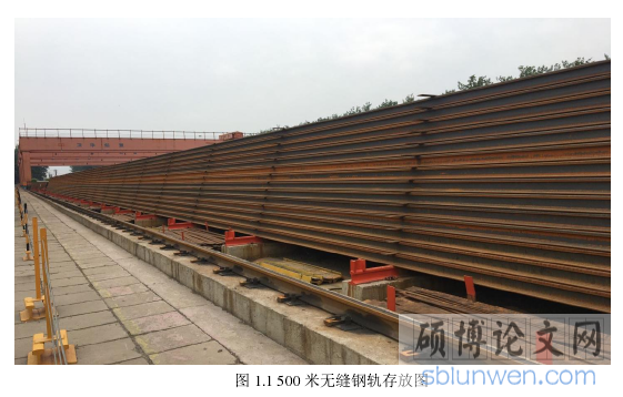 图 1.1 500 米无缝钢轨存放图