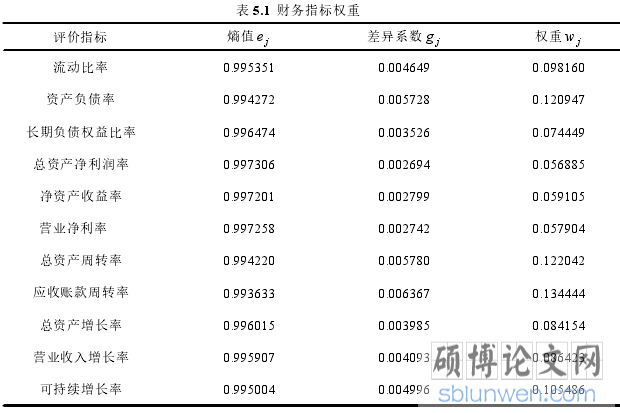 表 5.1 财务指标权重