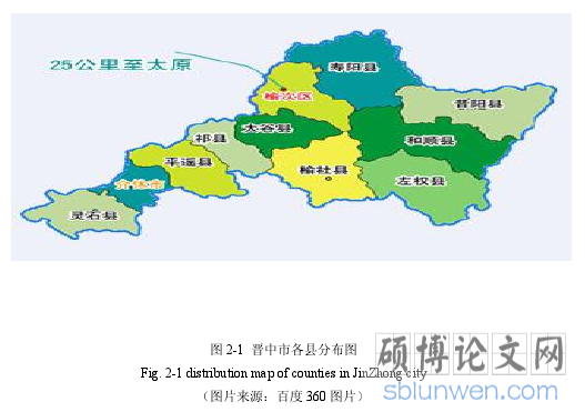 图 2-1 晋中市各县分布图