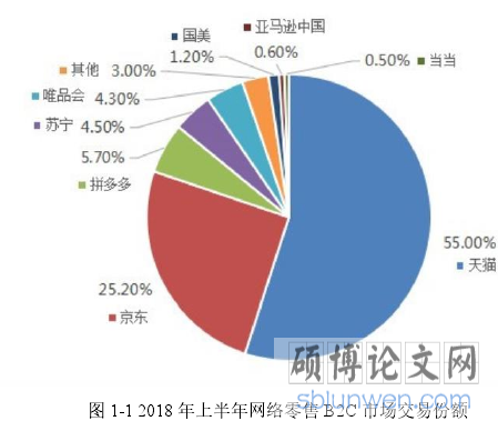 图 1-1 2018 年上半年网络零售 B2C 市场交易份额