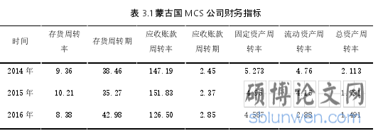 表 3.1 蒙古国 MCS 公司财务指标