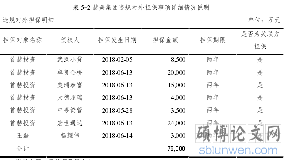 表 5-2 赫美集团违规对外担保事项详细情况说明
