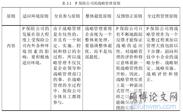表 2-1 P 保险公司的战略管理原则