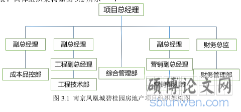 图 3.1 南京凤凰城碧桂园房地产项目组织架构图