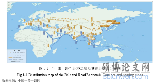 图 1-1 “一带一路”经济走廊及其途经城市分布图