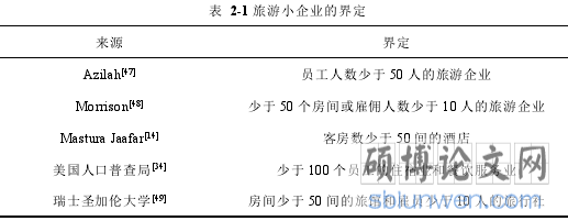 表 2-1 旅游小企业的界定