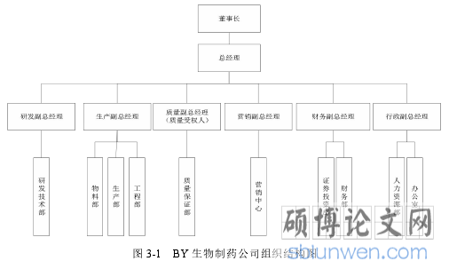 图 3-1 BY 生物制药公司组织结构图