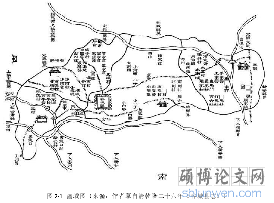 图 2-1 疆域图(来源:作者摹自清乾隆二十六年《容城县志》)