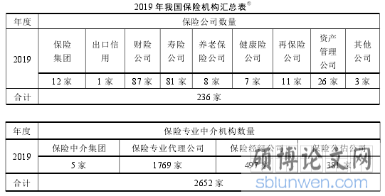 2019 年我国保险机构汇总表