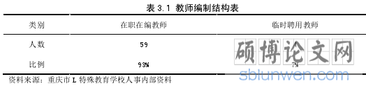 表 3.1 教师编制结构表
