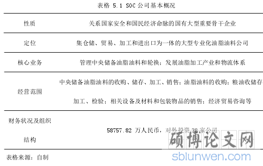 表格 5.1 SOC 公司基本概况