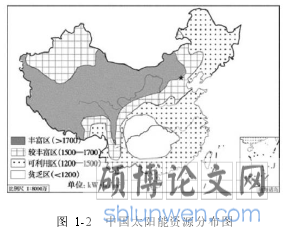 图 1-2 中国太阳能资源分布图