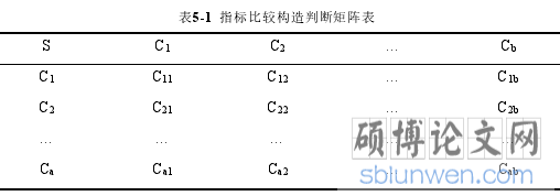 表5-1 指标比较构造判断矩阵表