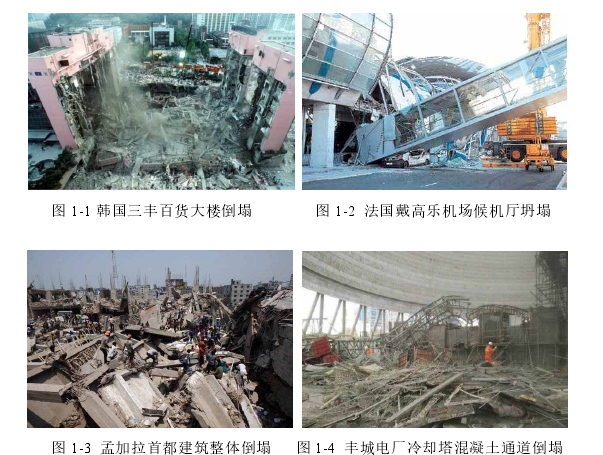 图 1-1 韩国三丰百货大楼倒塌 图 1-2 法国戴高乐机场候机厅坍塌