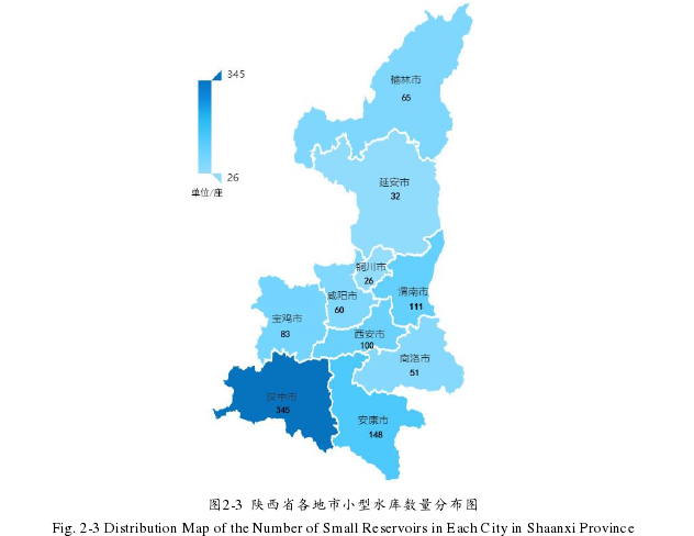 图2-3  陕西省各地市小型水库数量分布图 