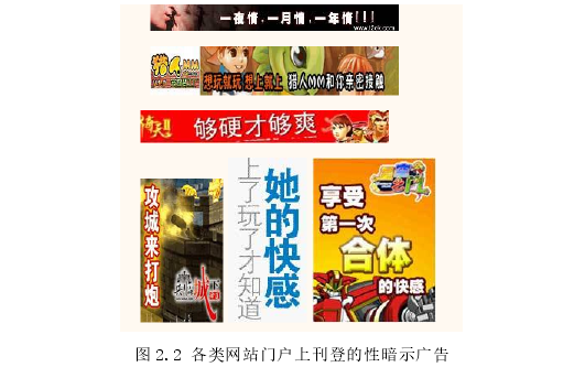图 2.2 各类网站门户上刊登的性暗示广告
