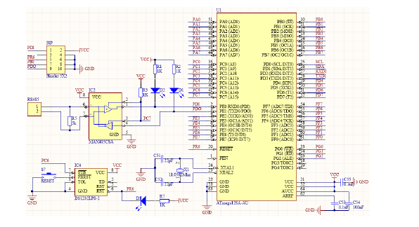 图 5-1 Atmega128 单片机外围电路原理图