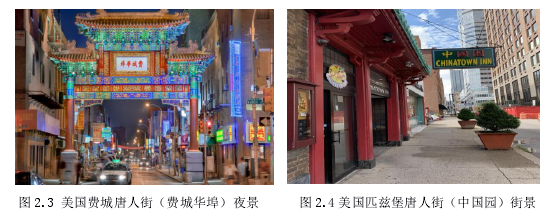 图 2.3 美国费城唐人街（费城华埠）夜景 图 2.4 美国匹兹堡唐人街（中国园）街景